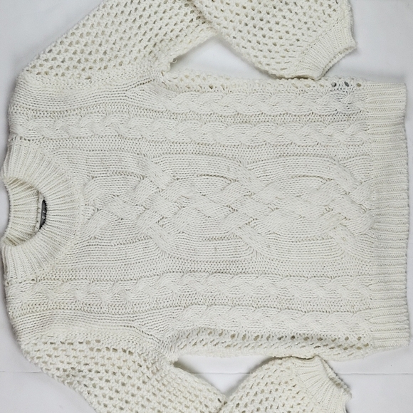 Marled Reunited Clothing Cream Pullover Crew Neck Cable Knit Beaded Swea… - Picture 2 of 16